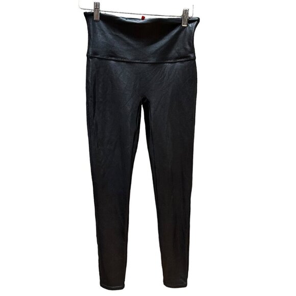 SPANX Pants - Spanx Leggings High-Waisted Pull On Stretch Faux Leather‎ Black Slimming Size L